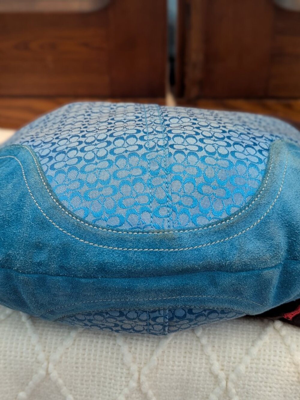 Coach Blue Signature Suede Hobo Bag #1461 - Picture 6 of 14